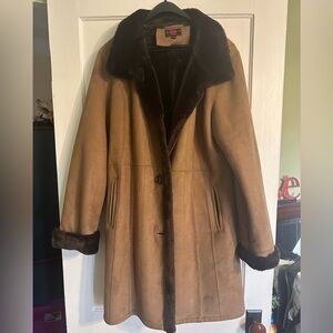 Gallery Tan Teddy Jacket with Brown Faux Fur Trim